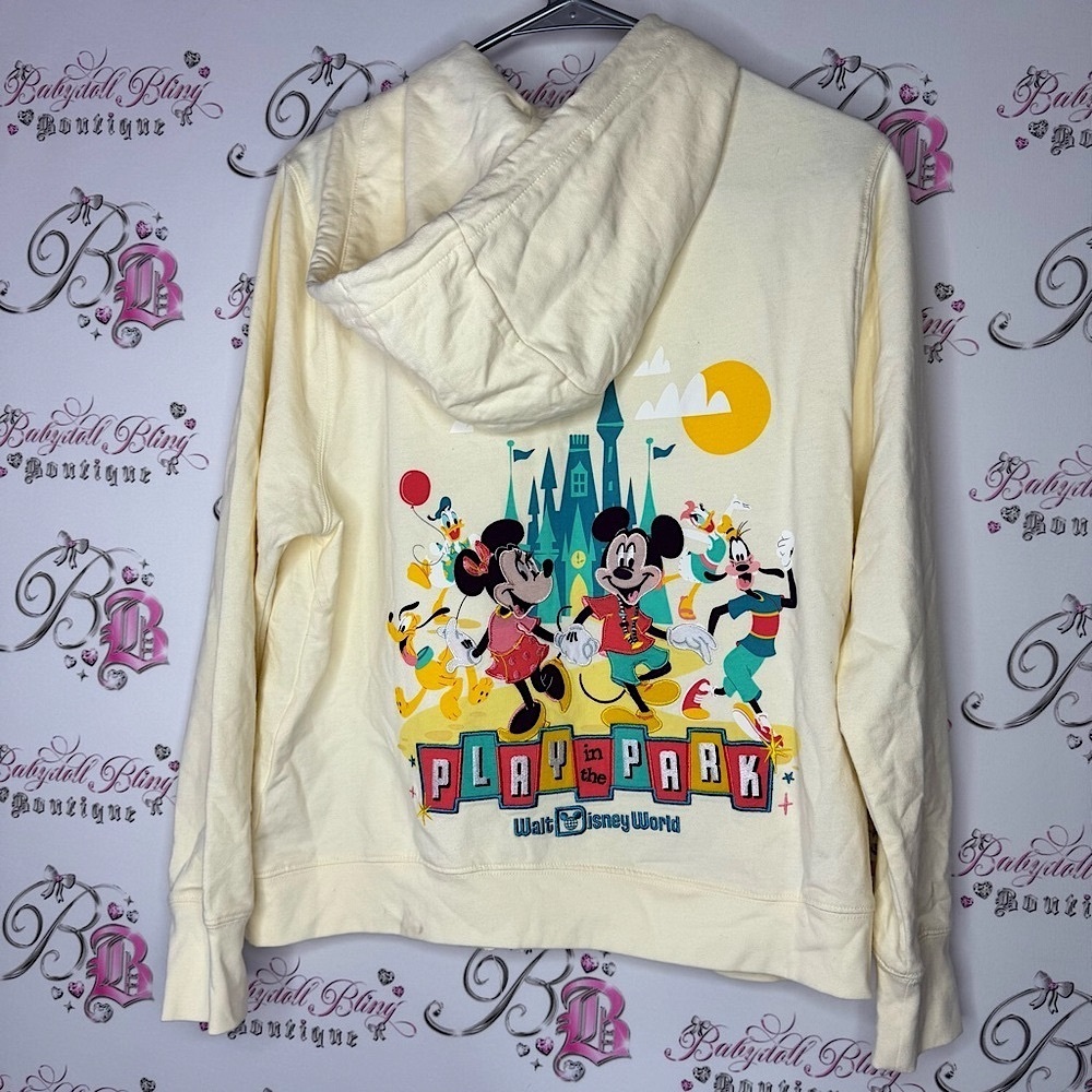 Disney sweater play in the park embroidered Cream Hoodie with Mickey & Friends